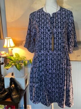 Lavender Patterned Midi Dress with Relaxed Silhouette